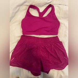 Athleta sports bra and running shorts matching set